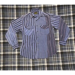 Ginger Mens Striped Button Up Shirt Blue Multi Pattern Cotton Long Sleeve Medium